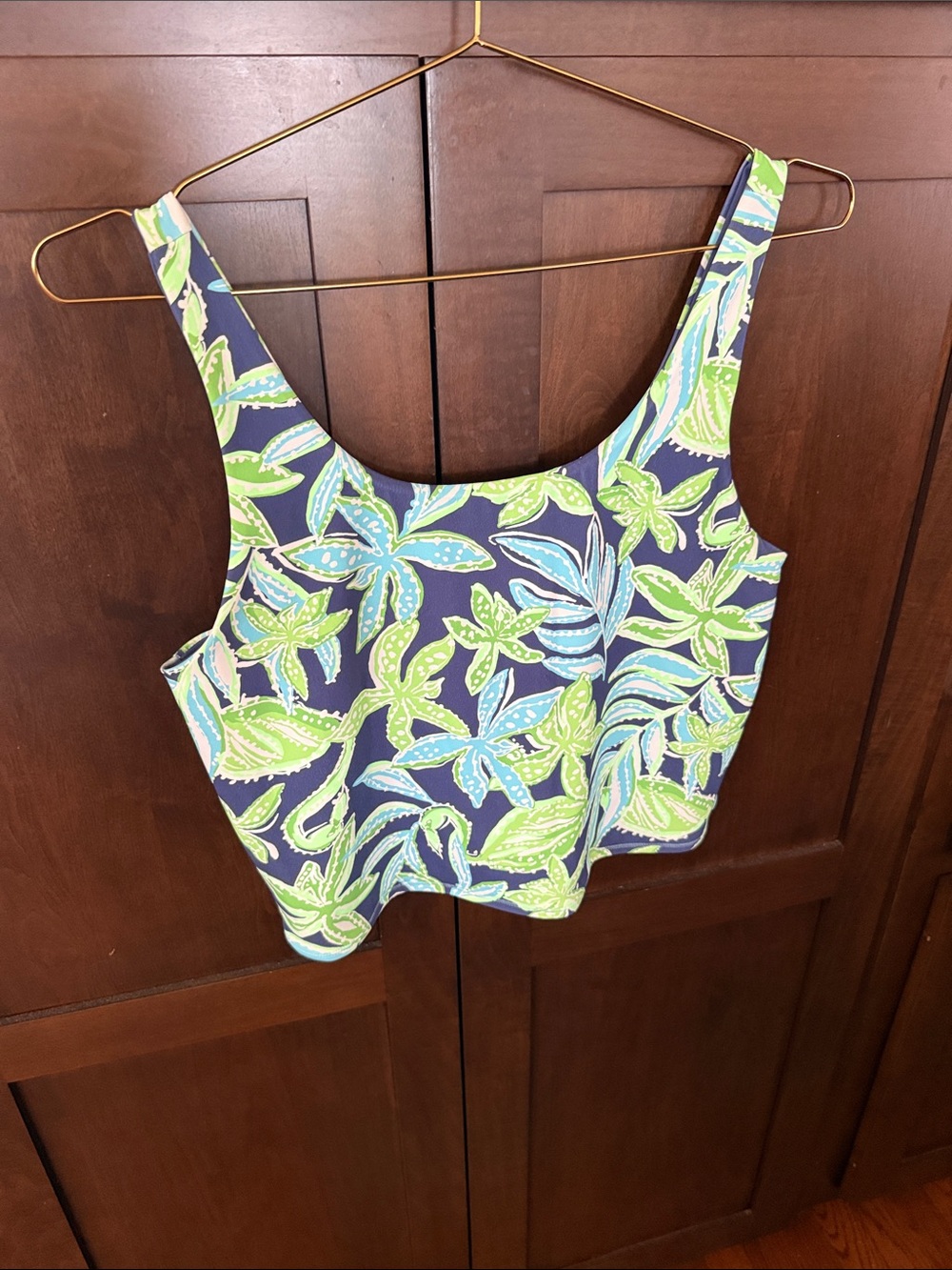 Lilly Pulitzer Tropical Leaf Crop Tank Top - Navy, Lime & Aqua